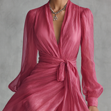 Roze Chiffon Haljina V-Izrez