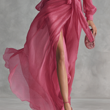 Roze Chiffon Haljina V-Izrez