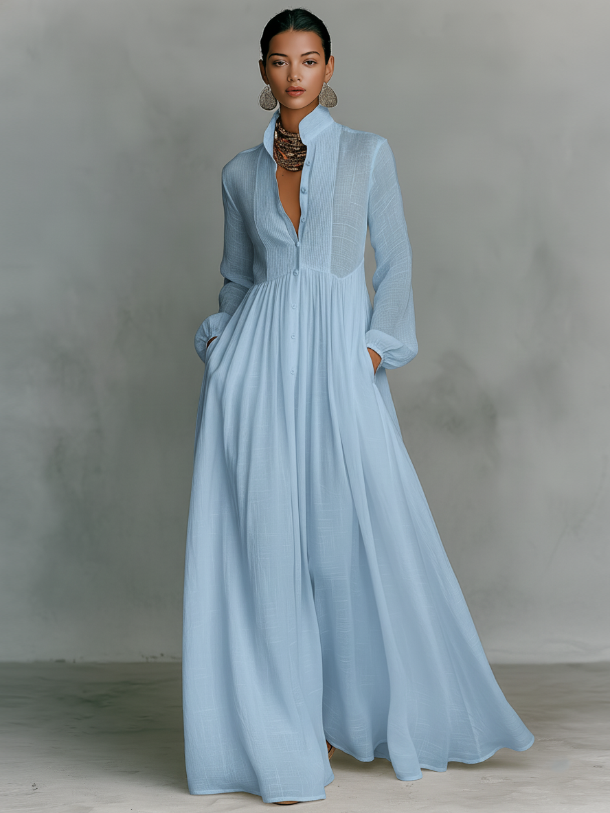 Patchwork Ljetna Maxi Haljina s Ovratnikom