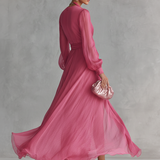 Roze Chiffon Haljina V-Izrez