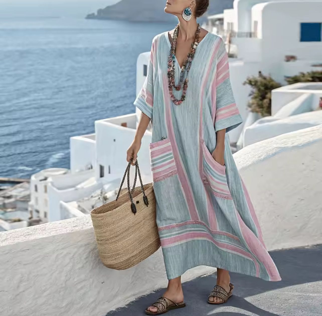 Elegantna Mary - Duga haljina za plažu za modren ljetni izgled